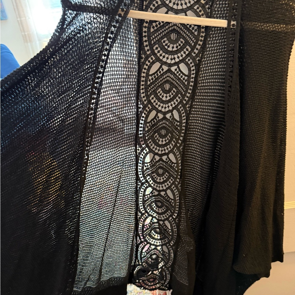Black Crochet Open Cardigan 6X
